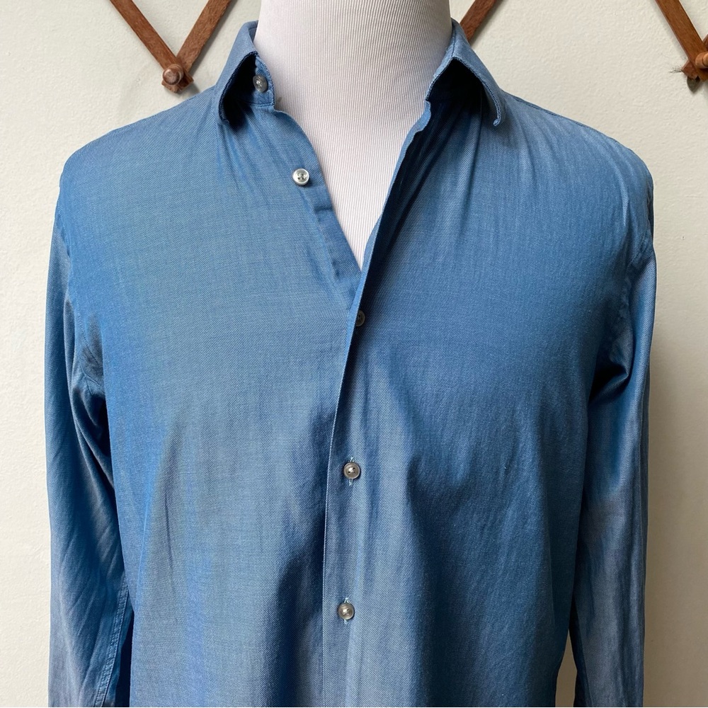 Hugo Boss Blue Sheen Button Down Shirt - Picture 2 of 12